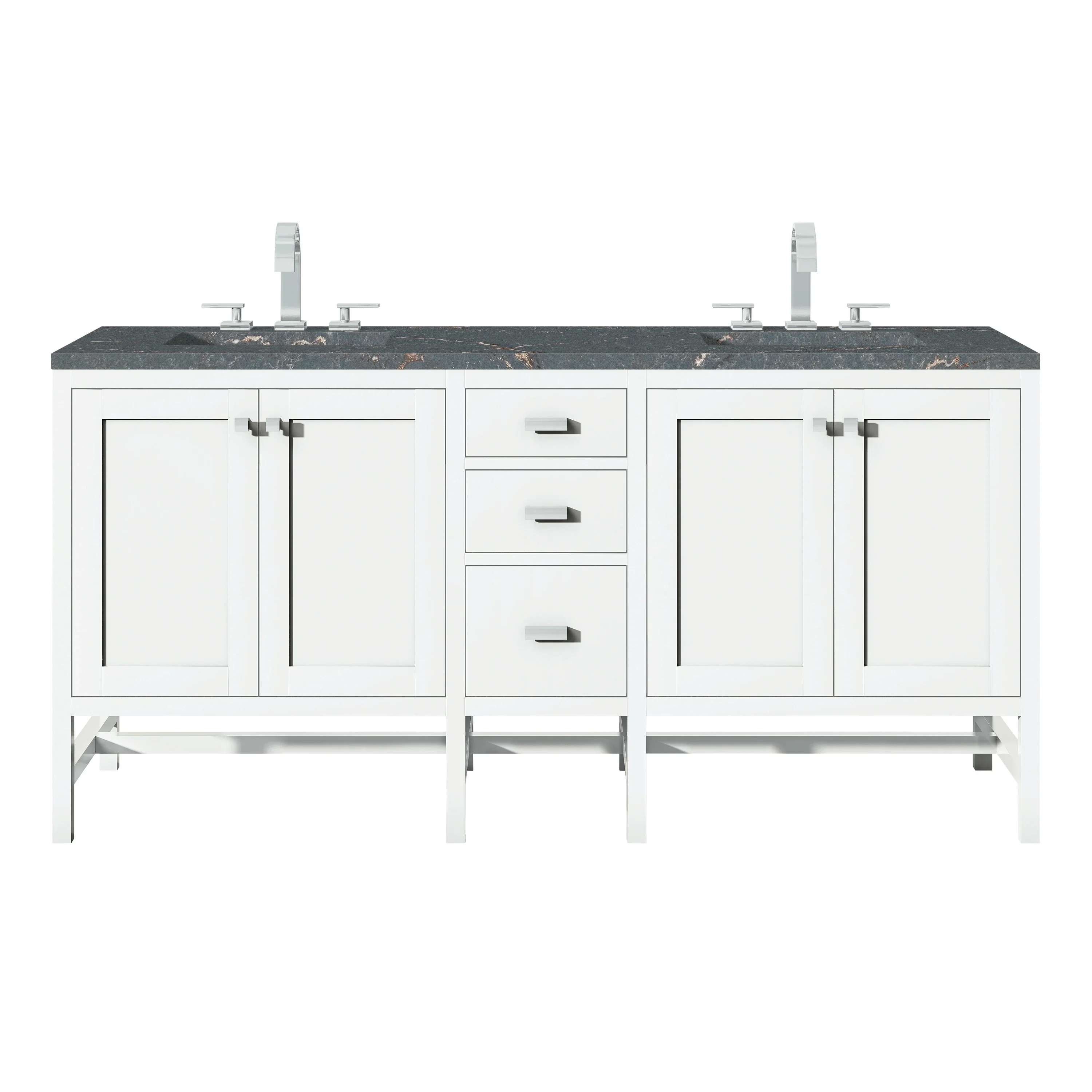 Addison 72" Double Vanity, Glossy White w/ 3 CM Parisien Bleu Silestone Top