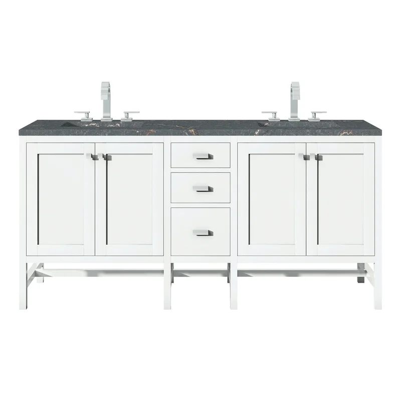 Addison 72" Double Vanity, Glossy White w/ 3 CM Parisien Bleu Silestone Top