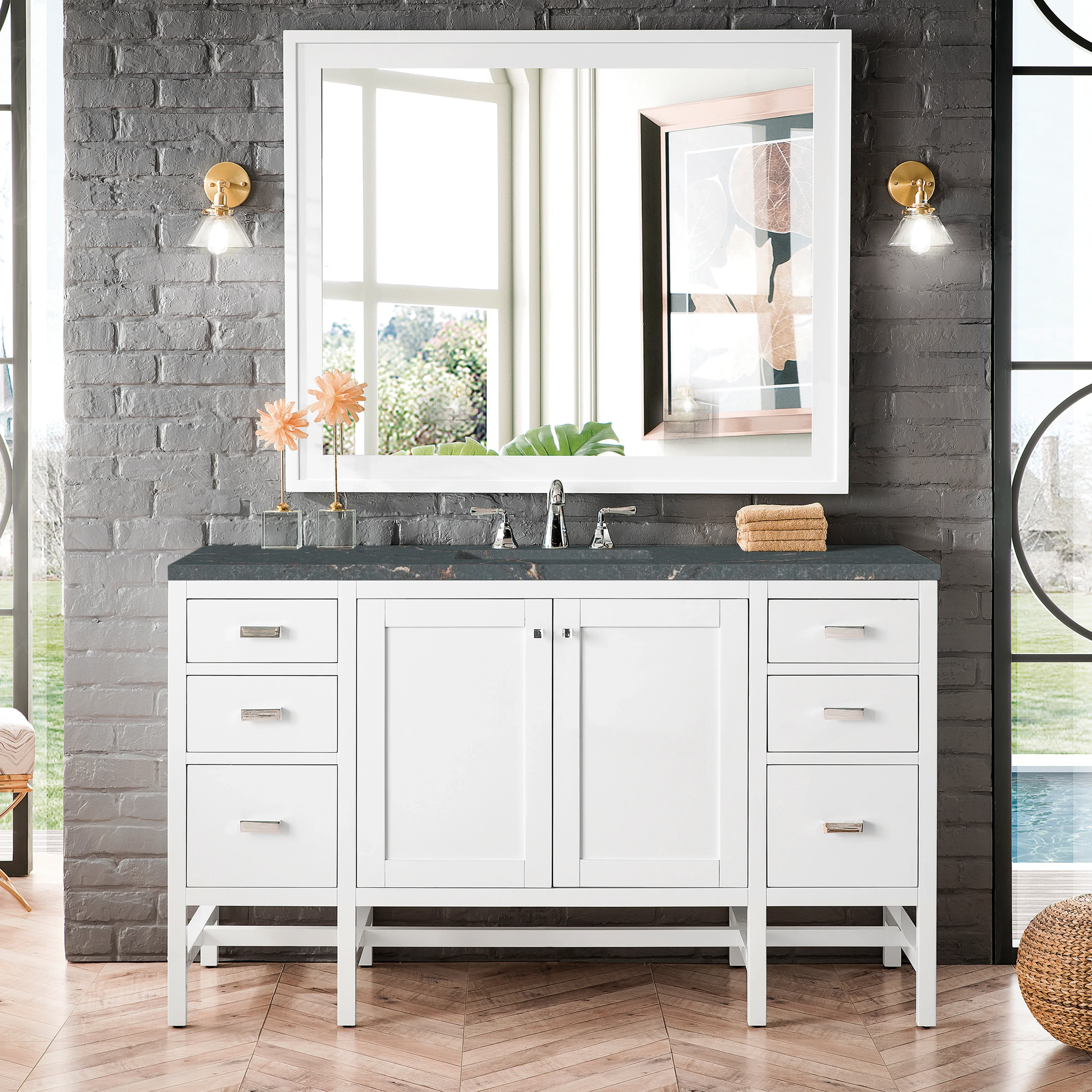 Addison 72" Double Vanity, Glossy White w/ 3 CM Parisien Bleu Silestone Top