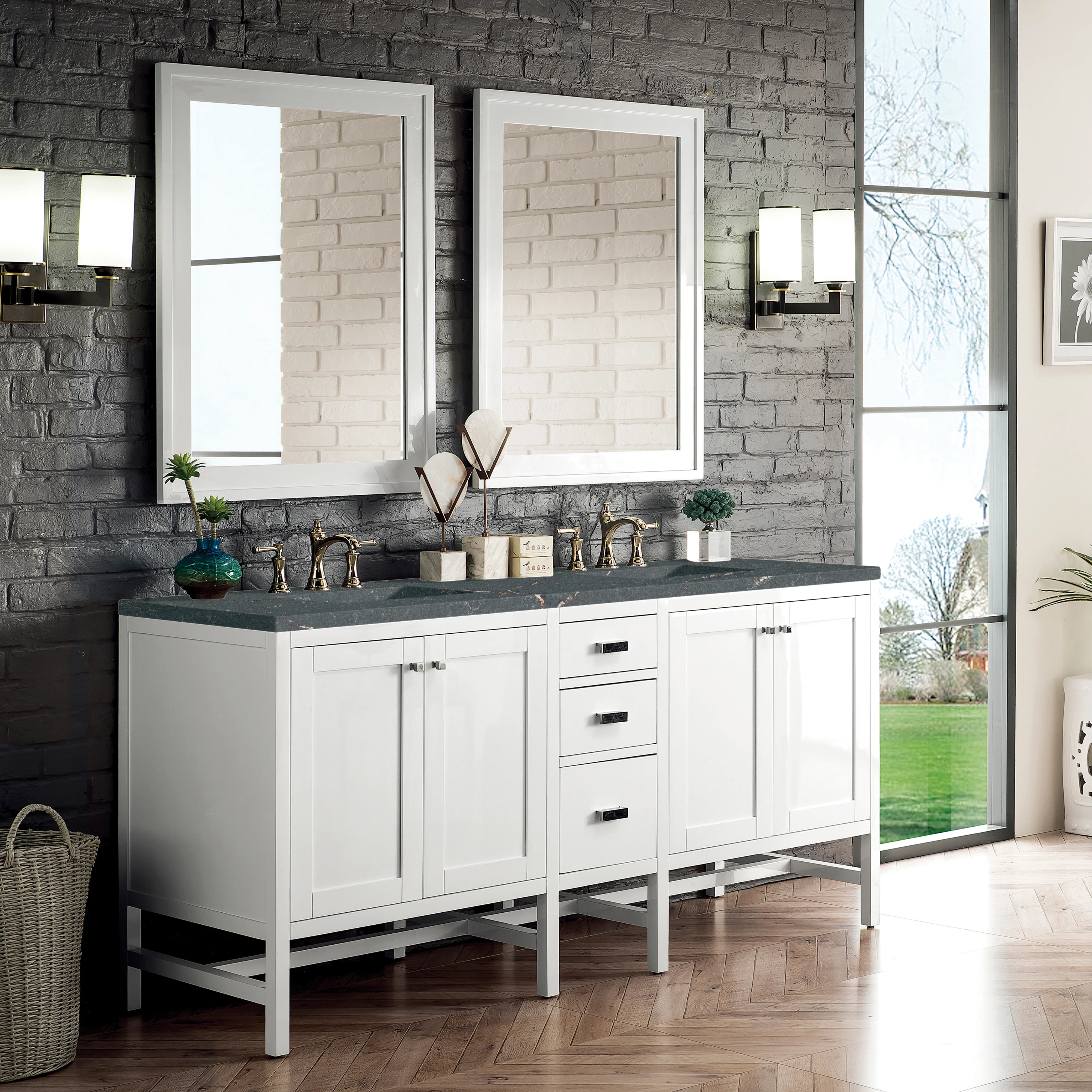 Addison 72" Double Vanity, Glossy White w/ 3 CM Parisien Bleu Silestone Top