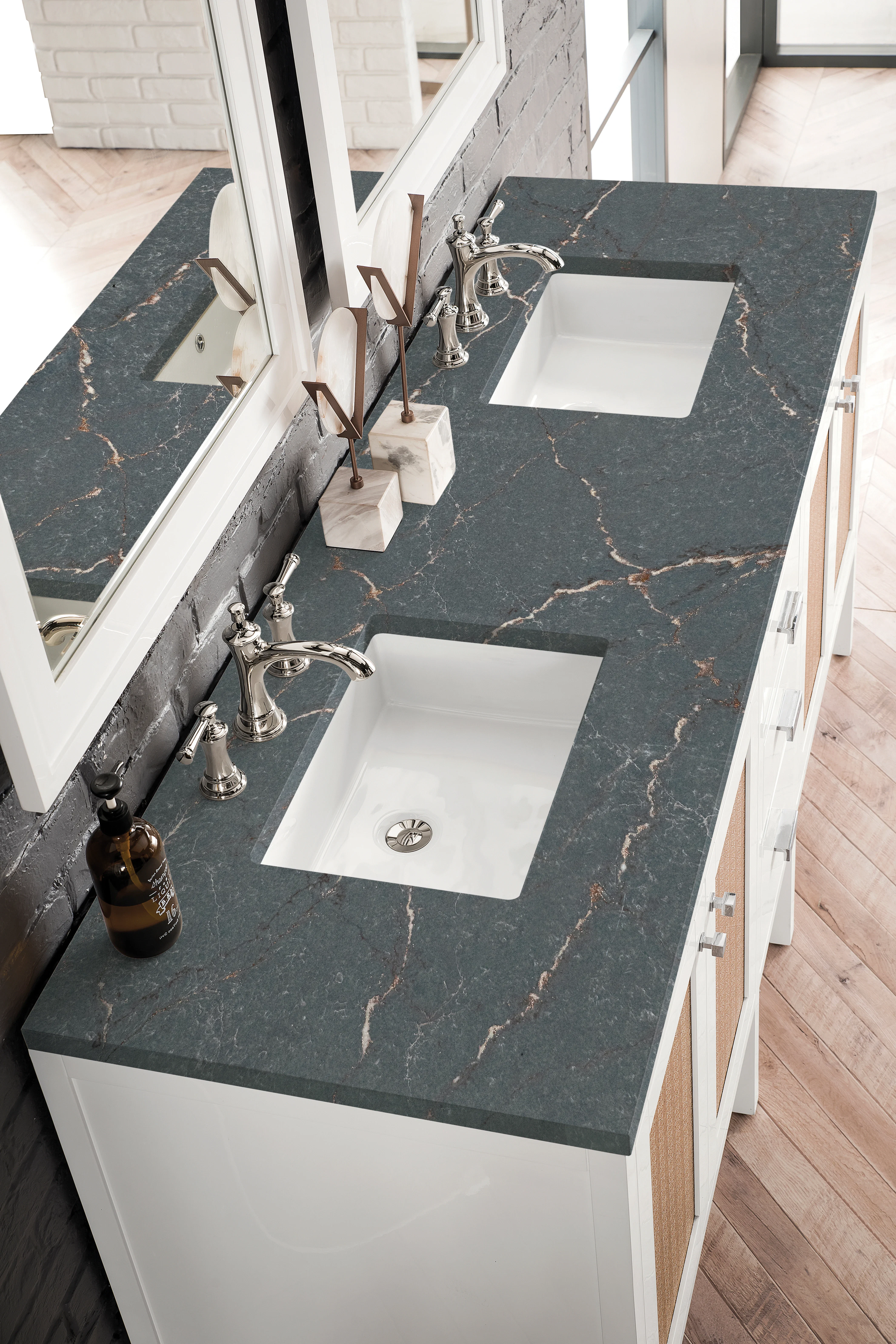 Addison 72" Double Vanity, Glossy White w/ 3 CM Parisien Bleu Silestone Top