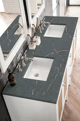 Addison 72" Double Vanity, Glossy White w/ 3 CM Parisien Bleu Silestone Top