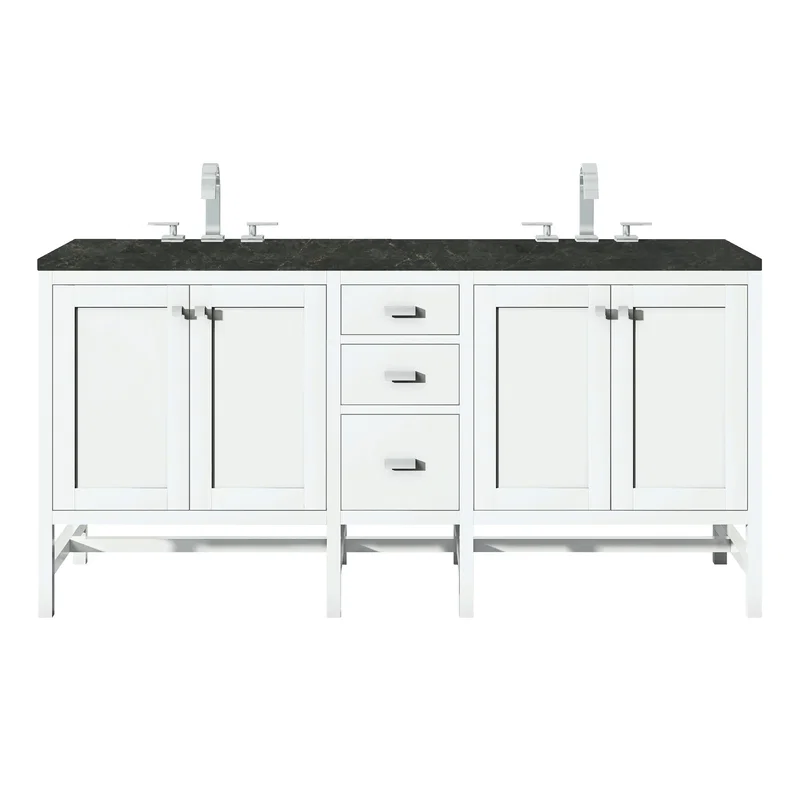 Addison 72" Double Vanity, Glossy White, w/ 3 CM Phantome Eclos Top