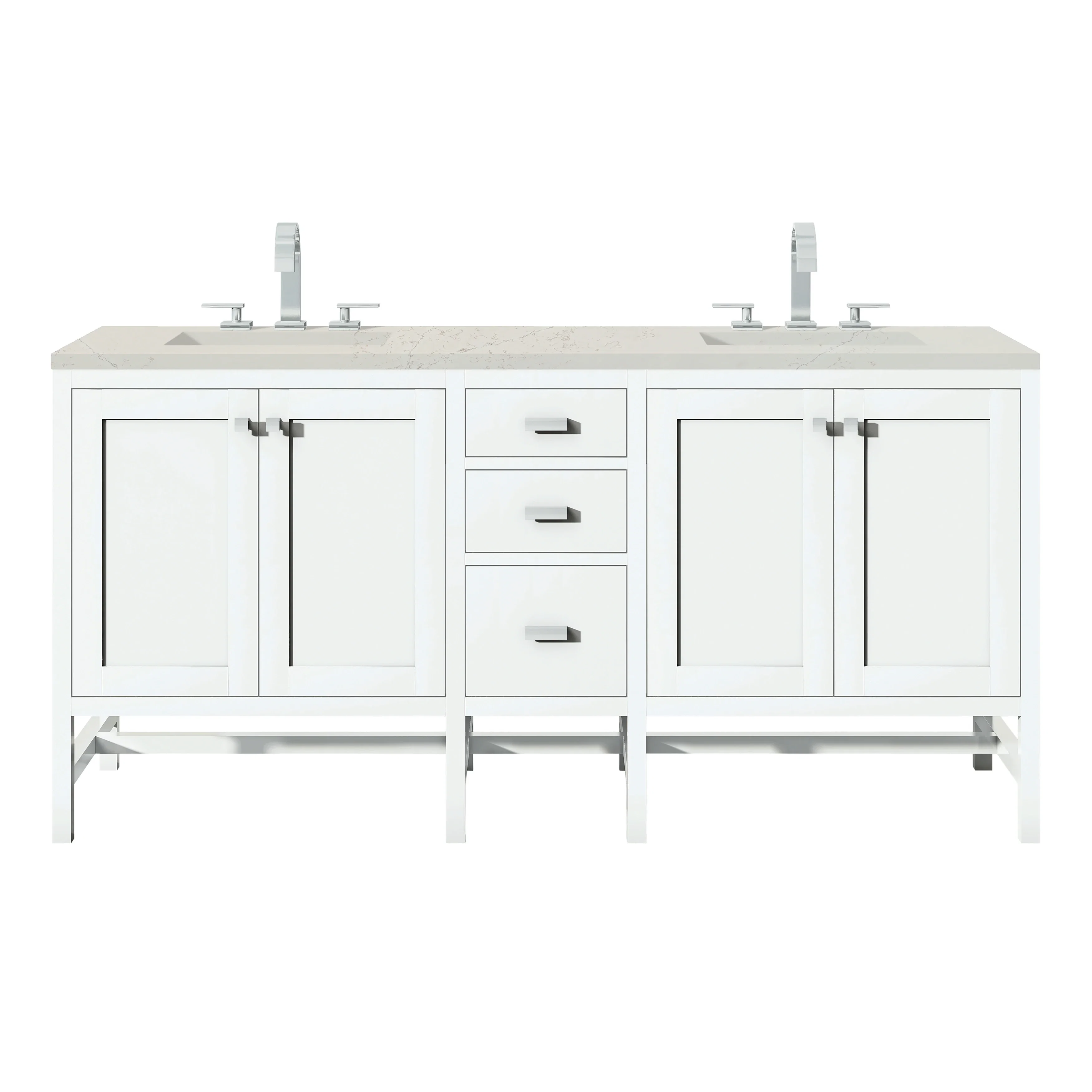 Addison 72" Double Vanity, Glossy White, w/ 3 CM Siberian Silestone Top