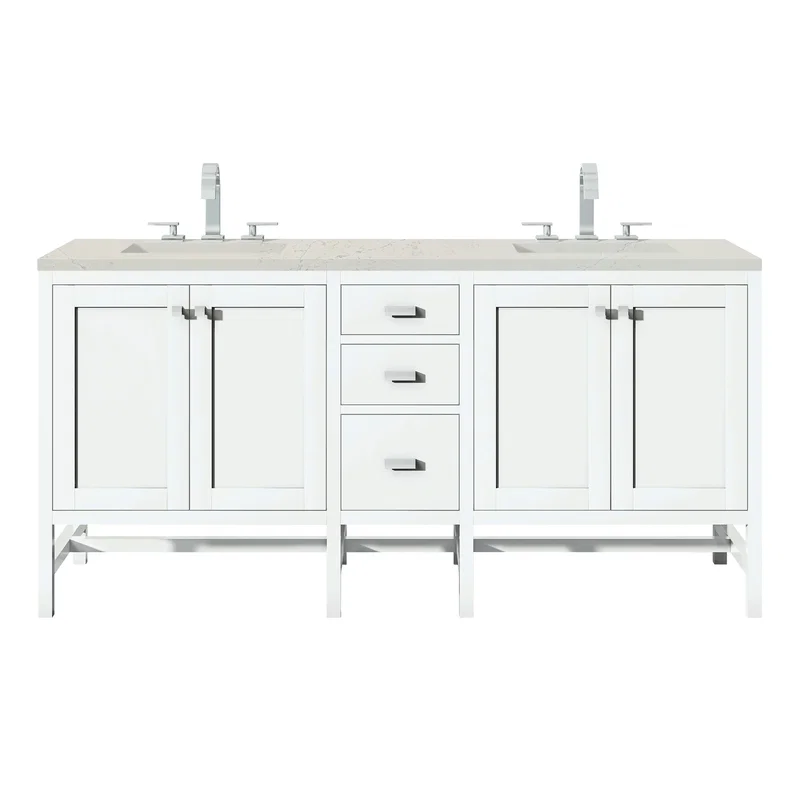 Addison 72" Double Vanity, Glossy White, w/ 3 CM Siberian Silestone Top