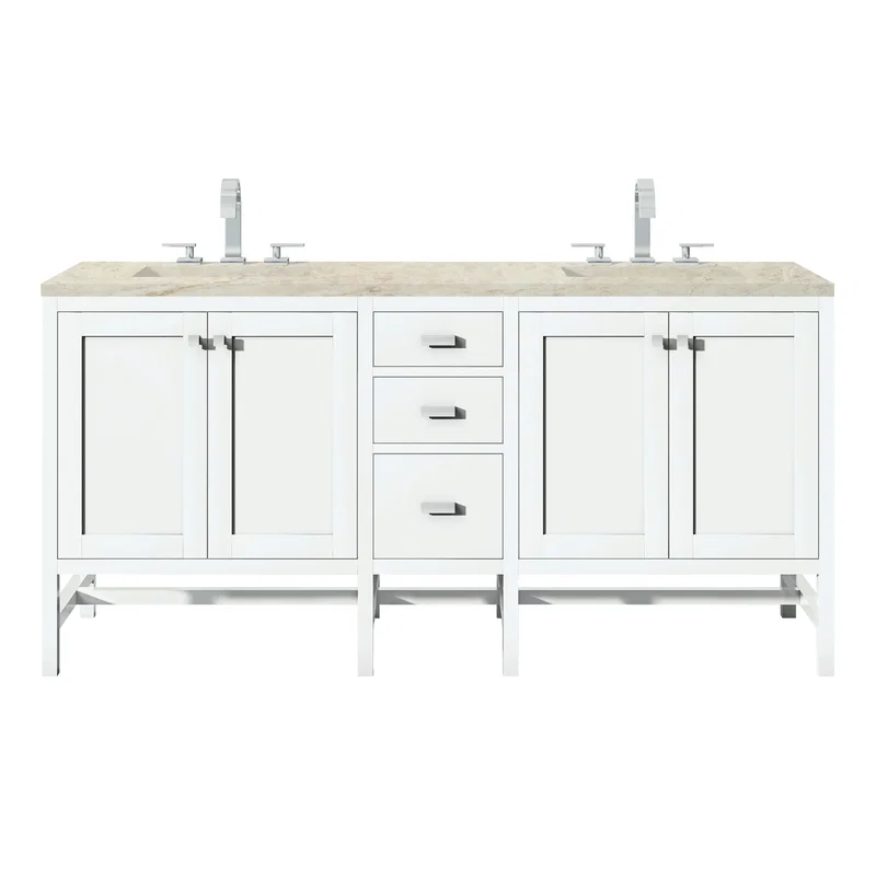 Addison 72" Double Vanity, Glossy White, w/ 3 CM Tajnar Eclos Top