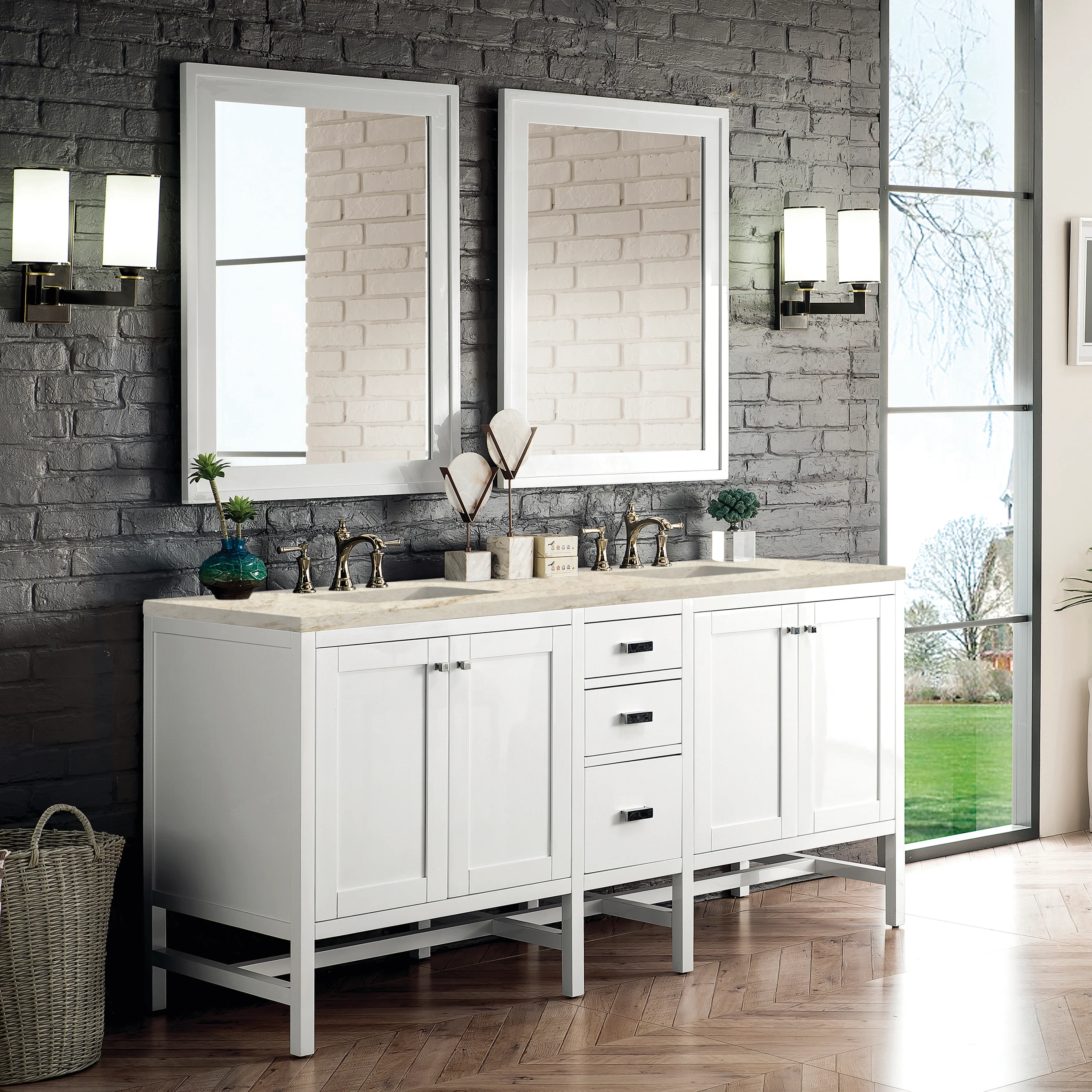 Addison 72" Double Vanity, Glossy White, w/ 3 CM Tajnar Eclos Top