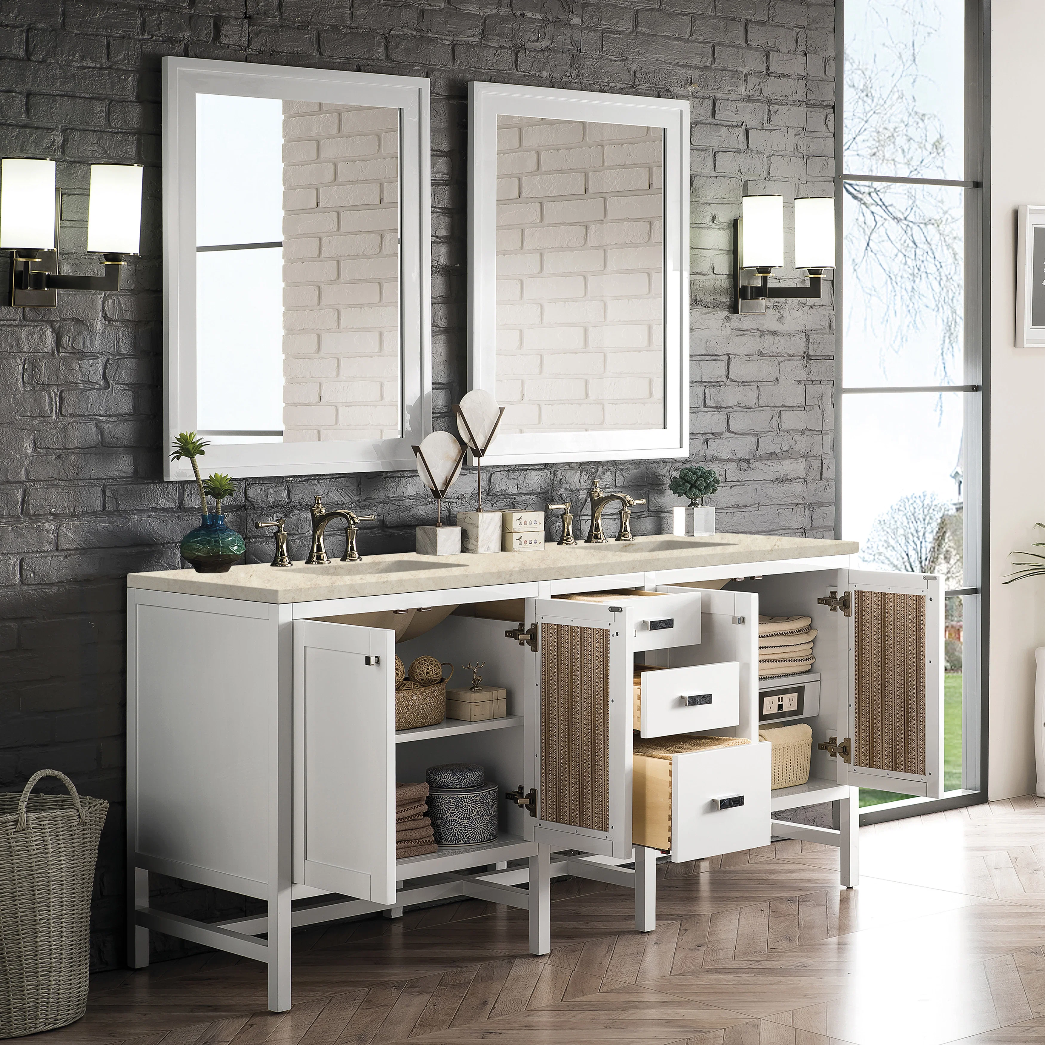 Addison 72" Double Vanity, Glossy White, w/ 3 CM Tajnar Eclos Top