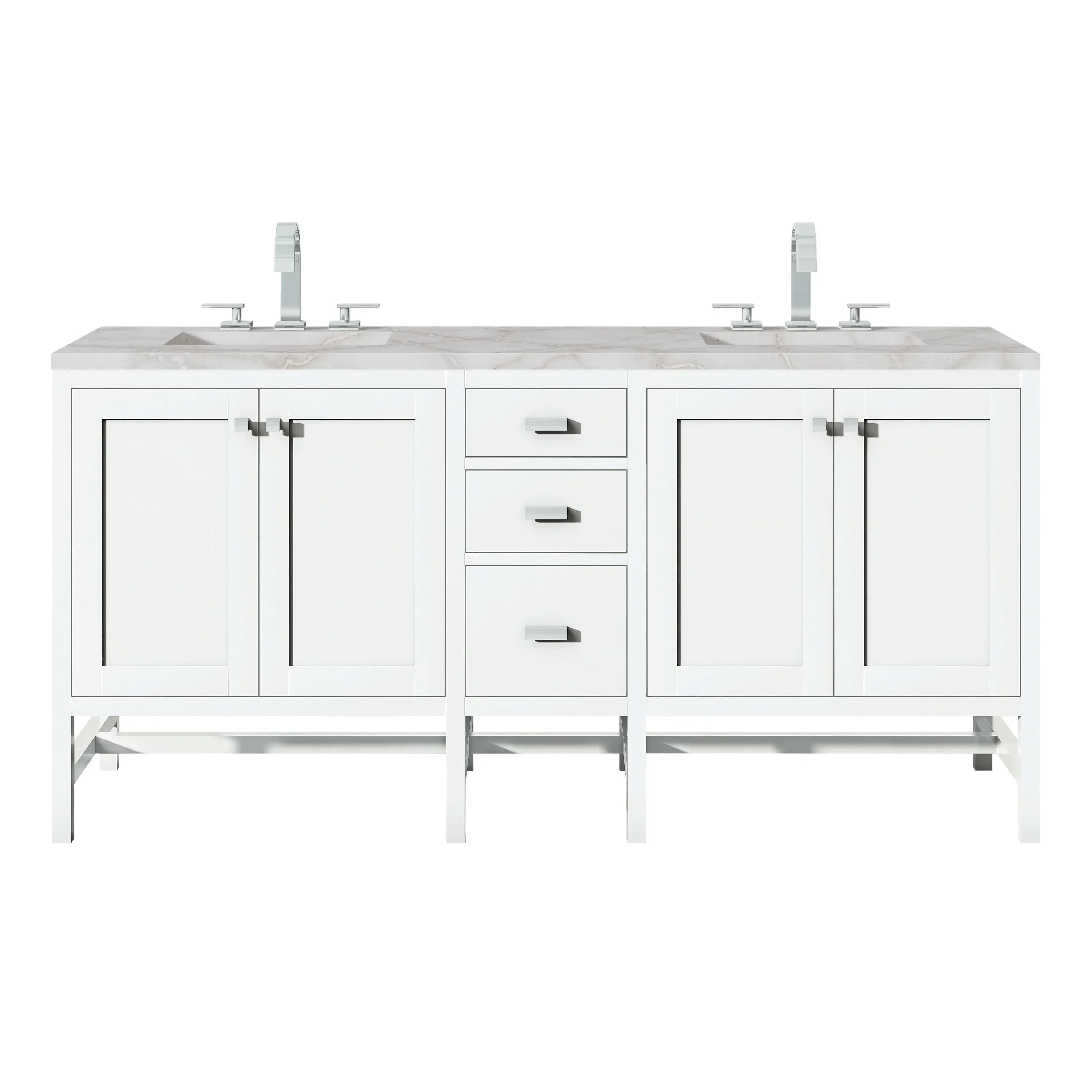 Addison 72" Double Vanity, Glossy White w/ 3 CM Victorian Silver Silestone Top