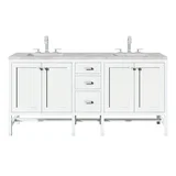 Addison 72" Double Vanity, Glossy White w/ 3 CM Victorian Silver Silestone Top
