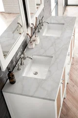 Addison 72" Double Vanity, Glossy White w/ 3 CM Victorian Silver Silestone Top