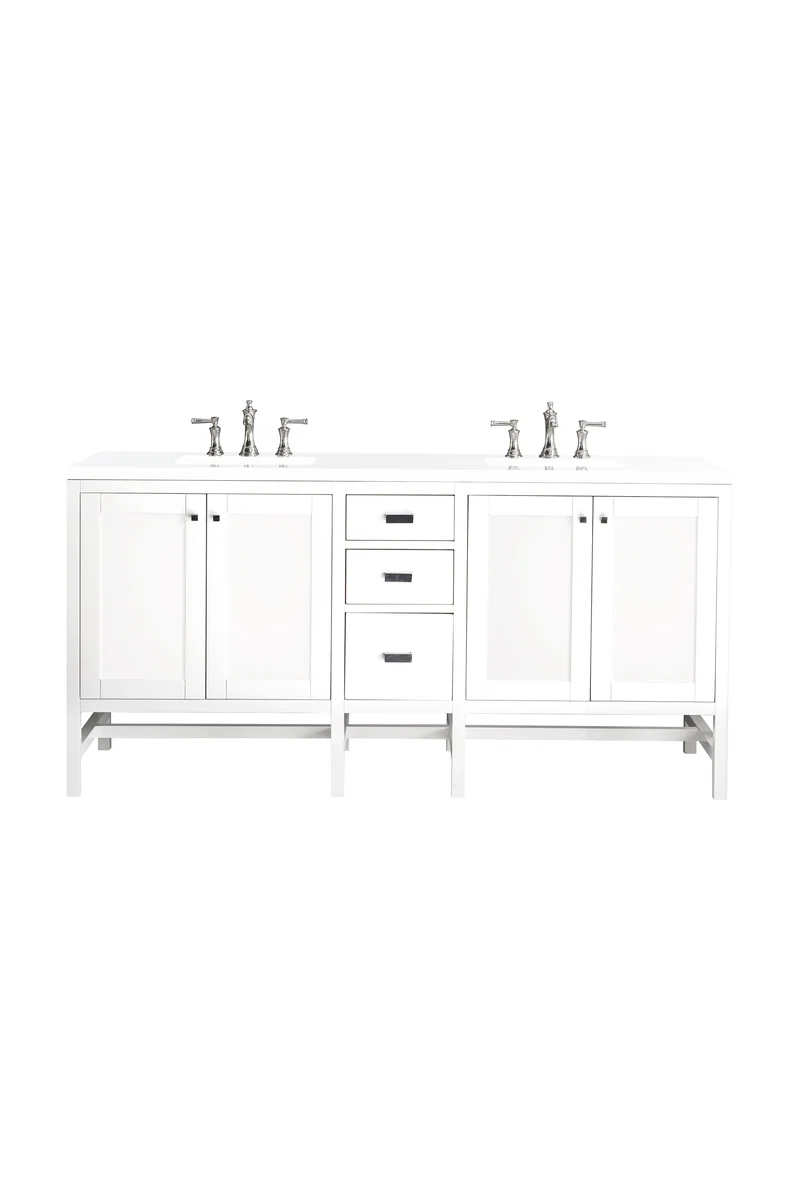 Addison 72" Double Vanity, Glossy White w/ 3 CM White Zeus Silestone Top