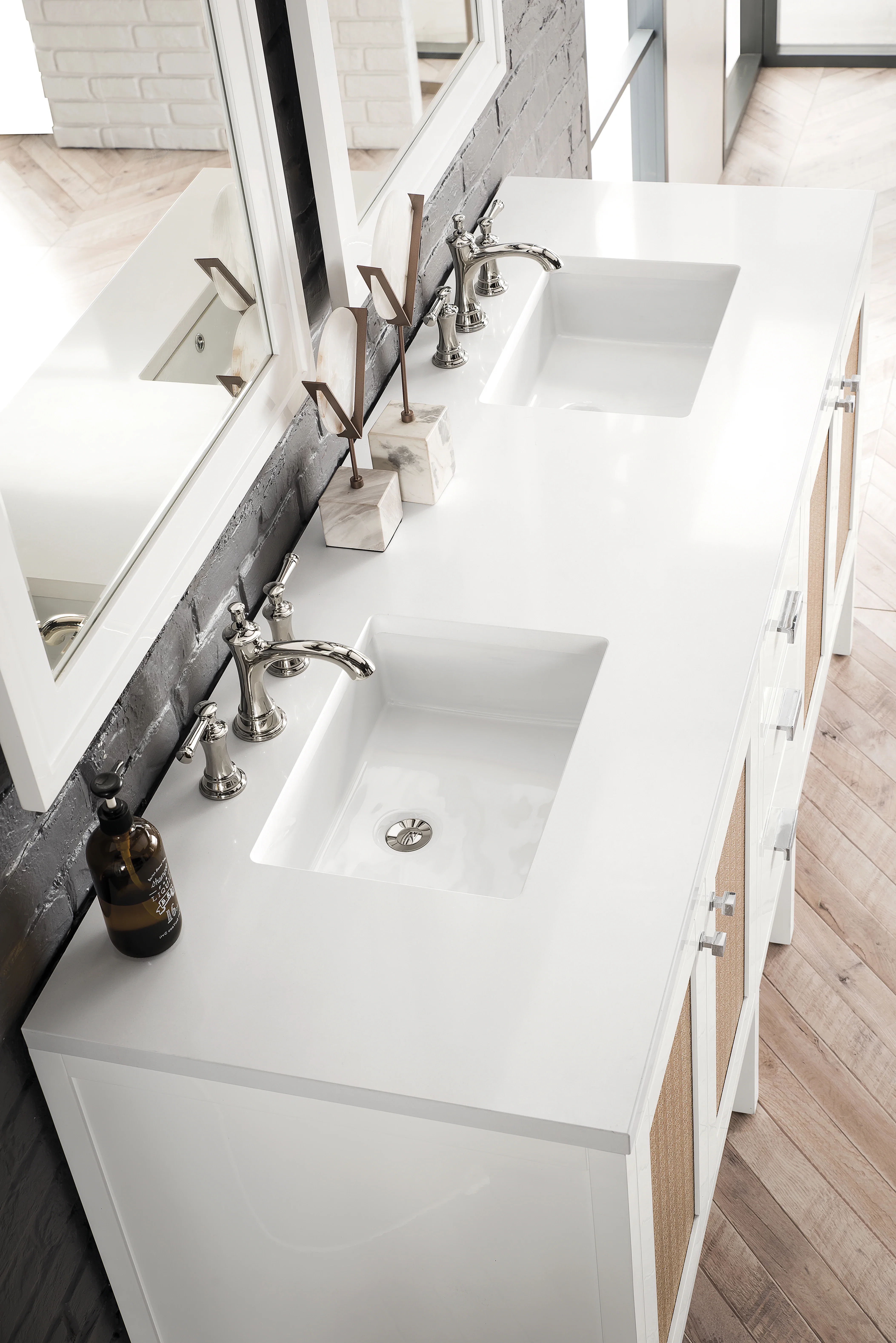 Addison 72" Double Vanity, Glossy White w/ 3 CM White Zeus Silestone Top