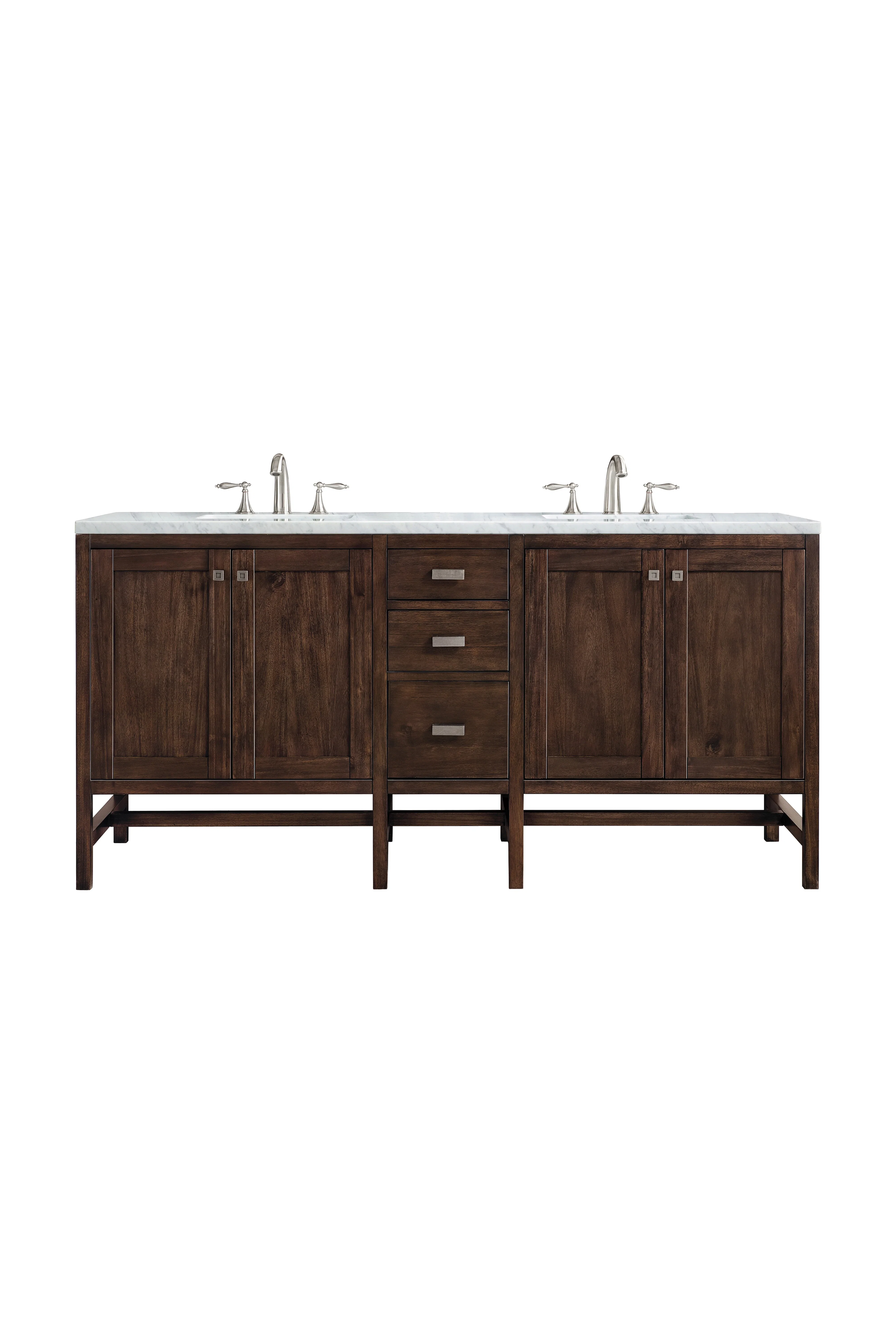 Addison 72" Double Vanity, Mid-Century Acacia w/ 3 CM Carrara White Top
