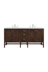 Addison 72" Double Vanity, Mid-Century Acacia w/ 3 CM Carrara White Top