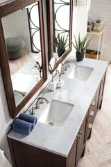 Addison 72" Double Vanity, Mid-Century Acacia w/ 3 CM Carrara White Top