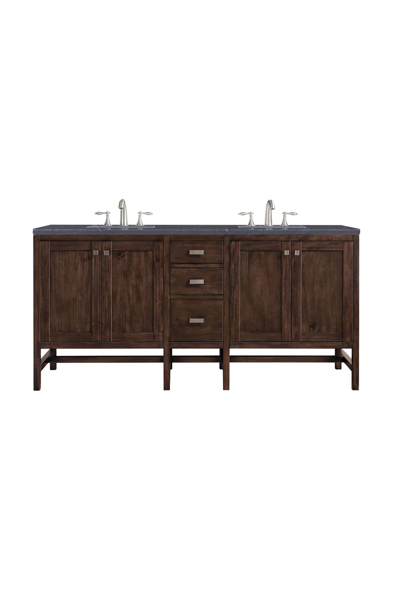 Addison 72" Double Vanity, Mid-Century Acacia w/ 3 CM Charcoal Soapstone Silestone Top