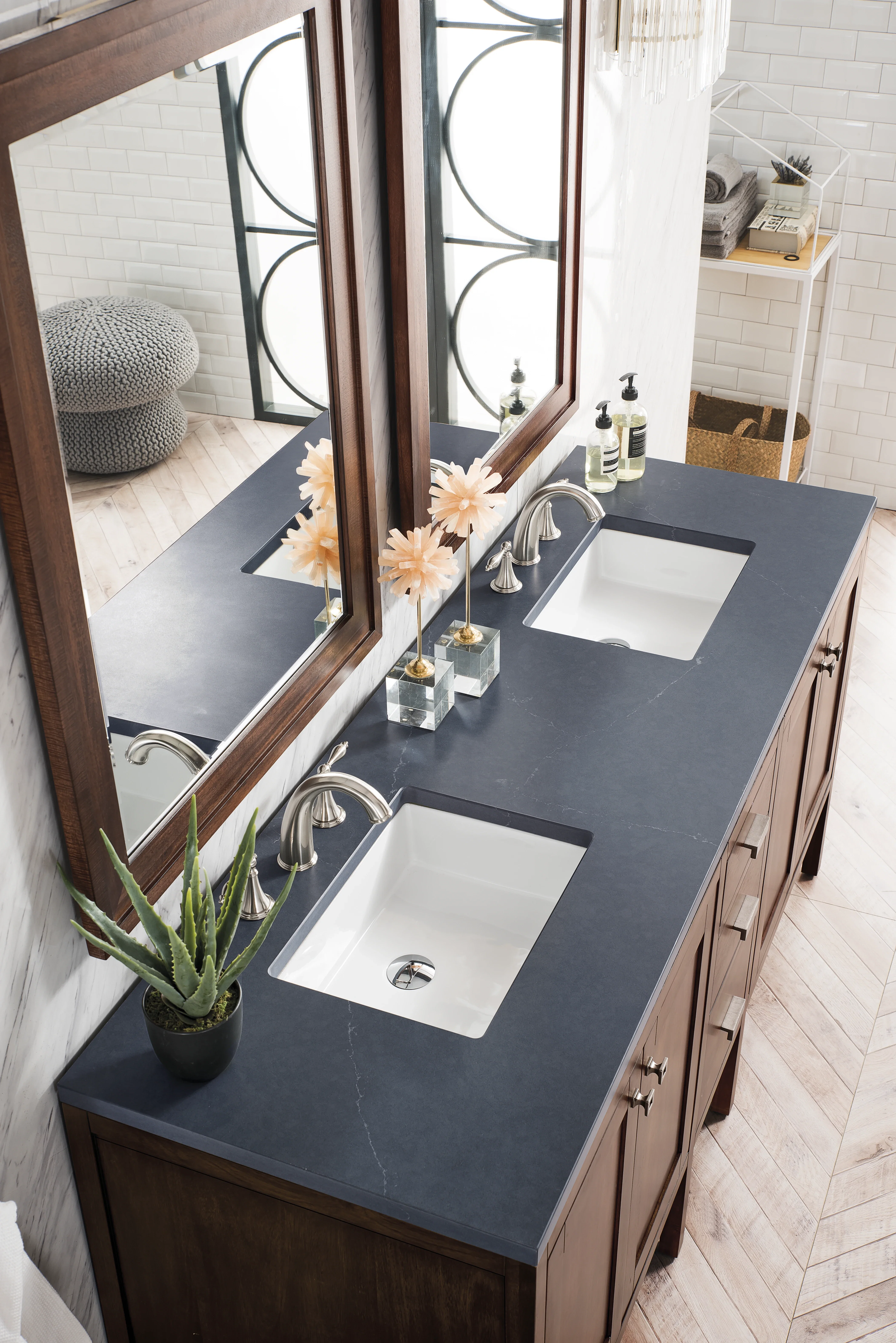 Addison 72" Double Vanity, Mid-Century Acacia w/ 3 CM Charcoal Soapstone Silestone Top