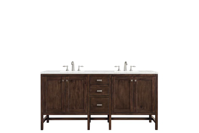 Addison 72" Double Vanity, Mid-Century Acacia w/ 3 CM Eternal Jasmine Pearl Silestone Top