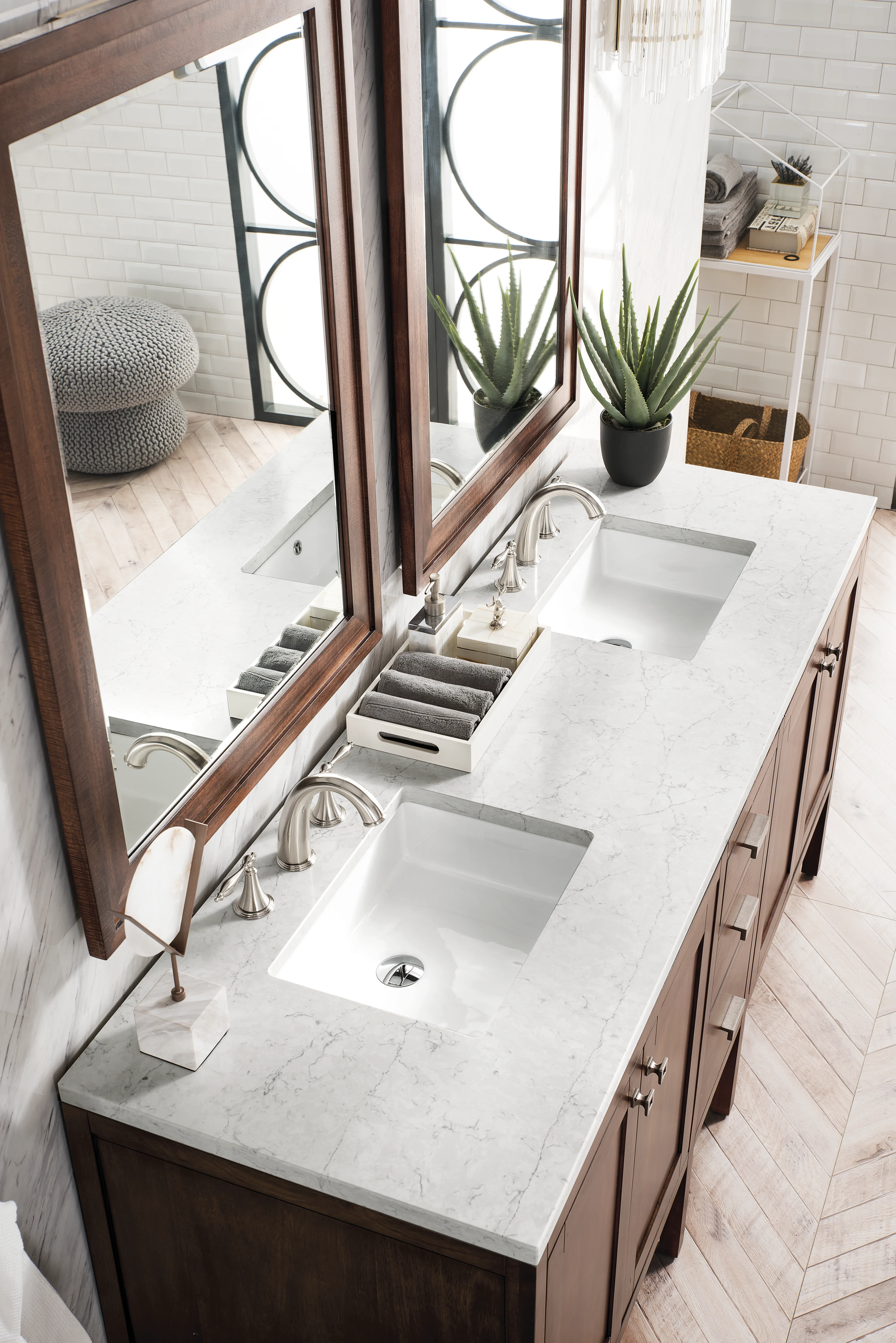 Addison 72" Double Vanity, Mid-Century Acacia w/ 3 CM Eternal Jasmine Pearl Silestone Top