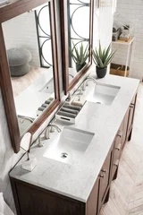 Addison 72" Double Vanity, Mid-Century Acacia w/ 3 CM Eternal Jasmine Pearl Silestone Top