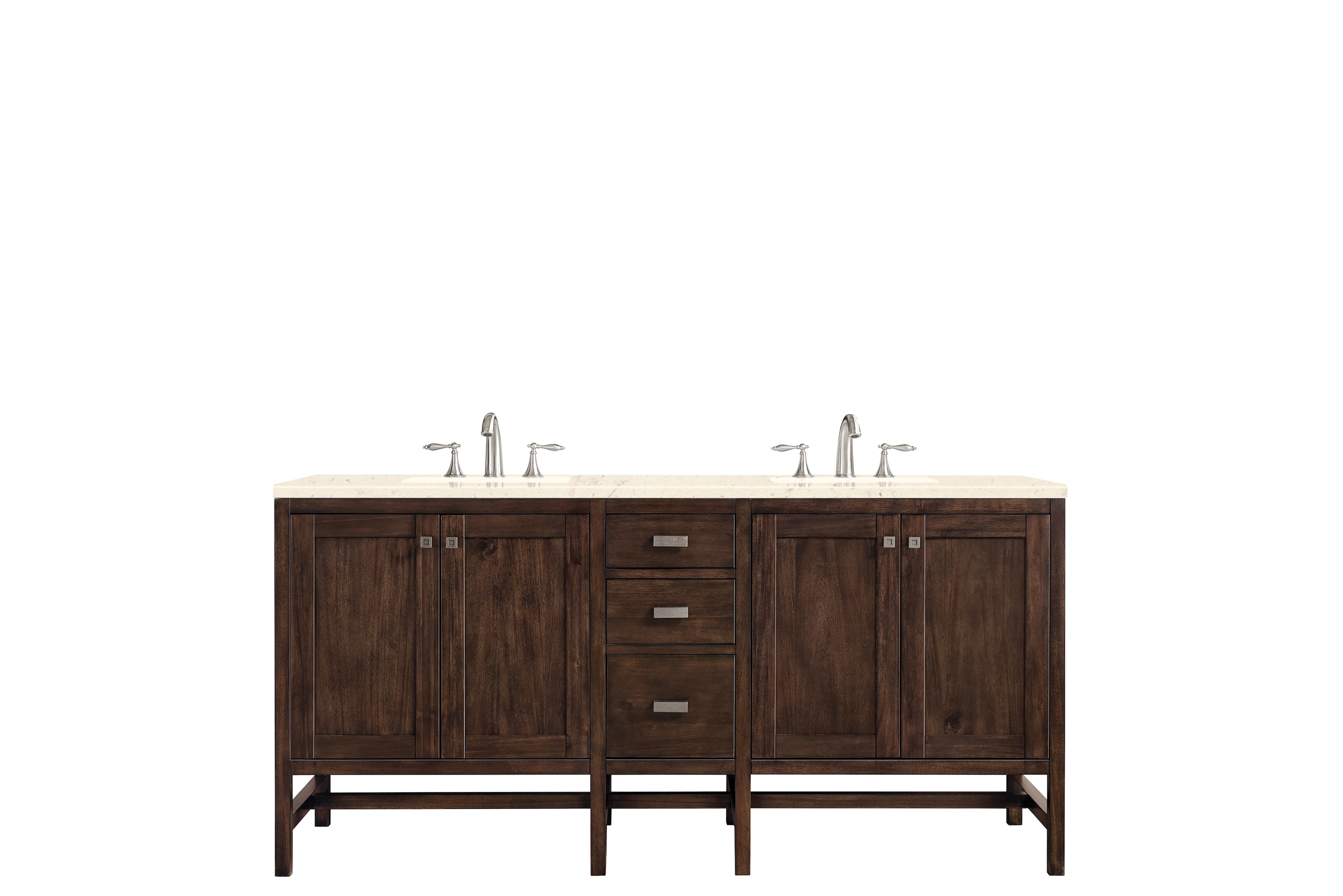 Addison 72" Double Vanity, Mid-Century Acacia w/ 3 CM Eternal Marfil Silestone Top