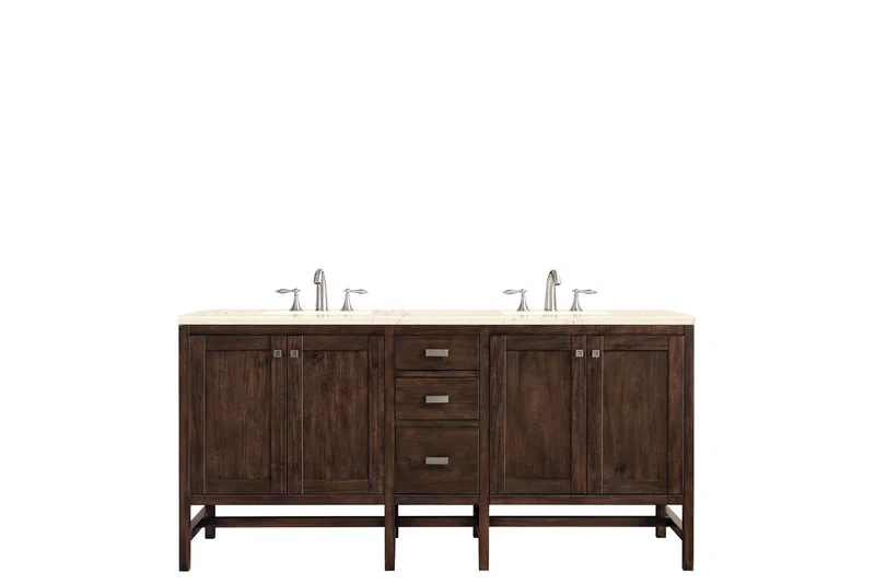 Addison 72" Double Vanity, Mid-Century Acacia w/ 3 CM Eternal Marfil Silestone Top