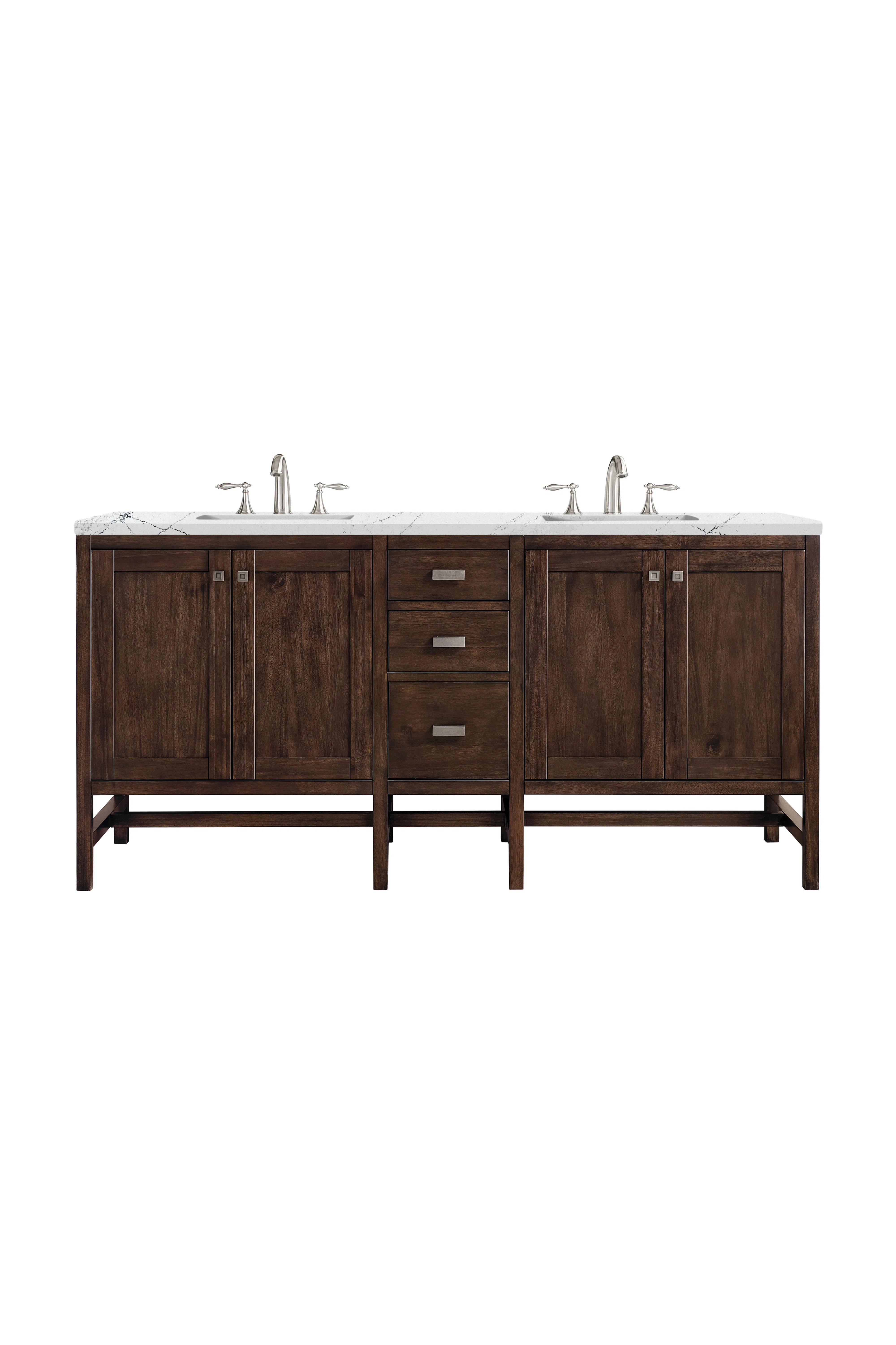 Addison 72" Double Vanity, Mid-Century Acacia w/ 3 CM Ethereal Noctis Silestone Top