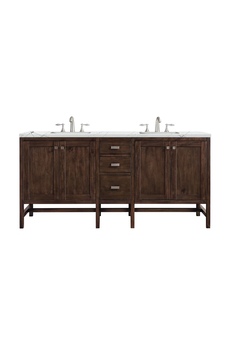 Addison 72" Double Vanity, Mid-Century Acacia w/ 3 CM Ethereal Noctis Silestone Top