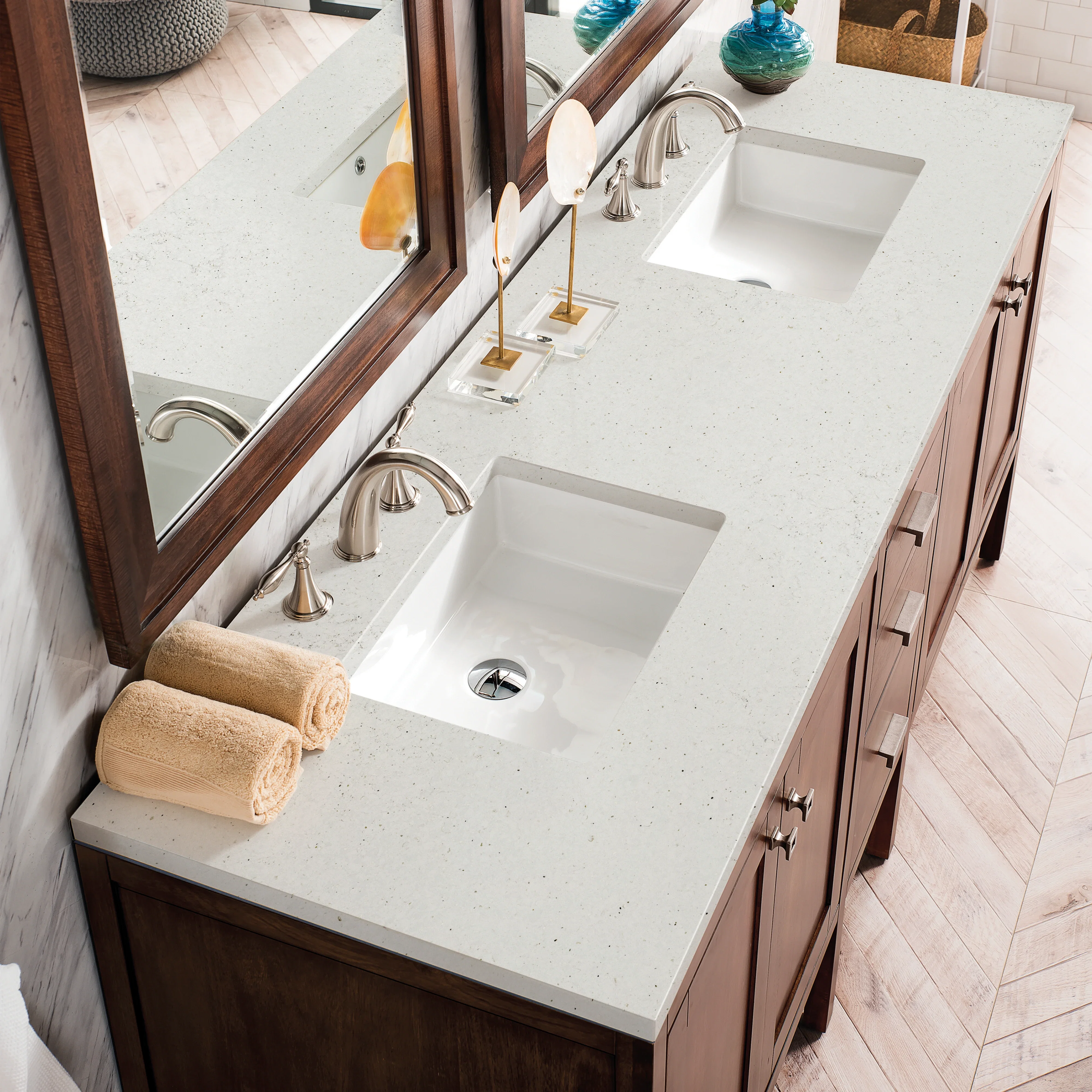 Addison 72" Double Vanity, Mid-Century Acacia w/ 3 CM Lime Delight Silestone Top