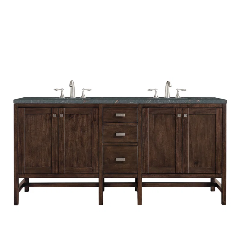 Addison 72" Double Vanity, Mid-Century Acacia w/ 3 CM Parisien Bleu Silestone Top