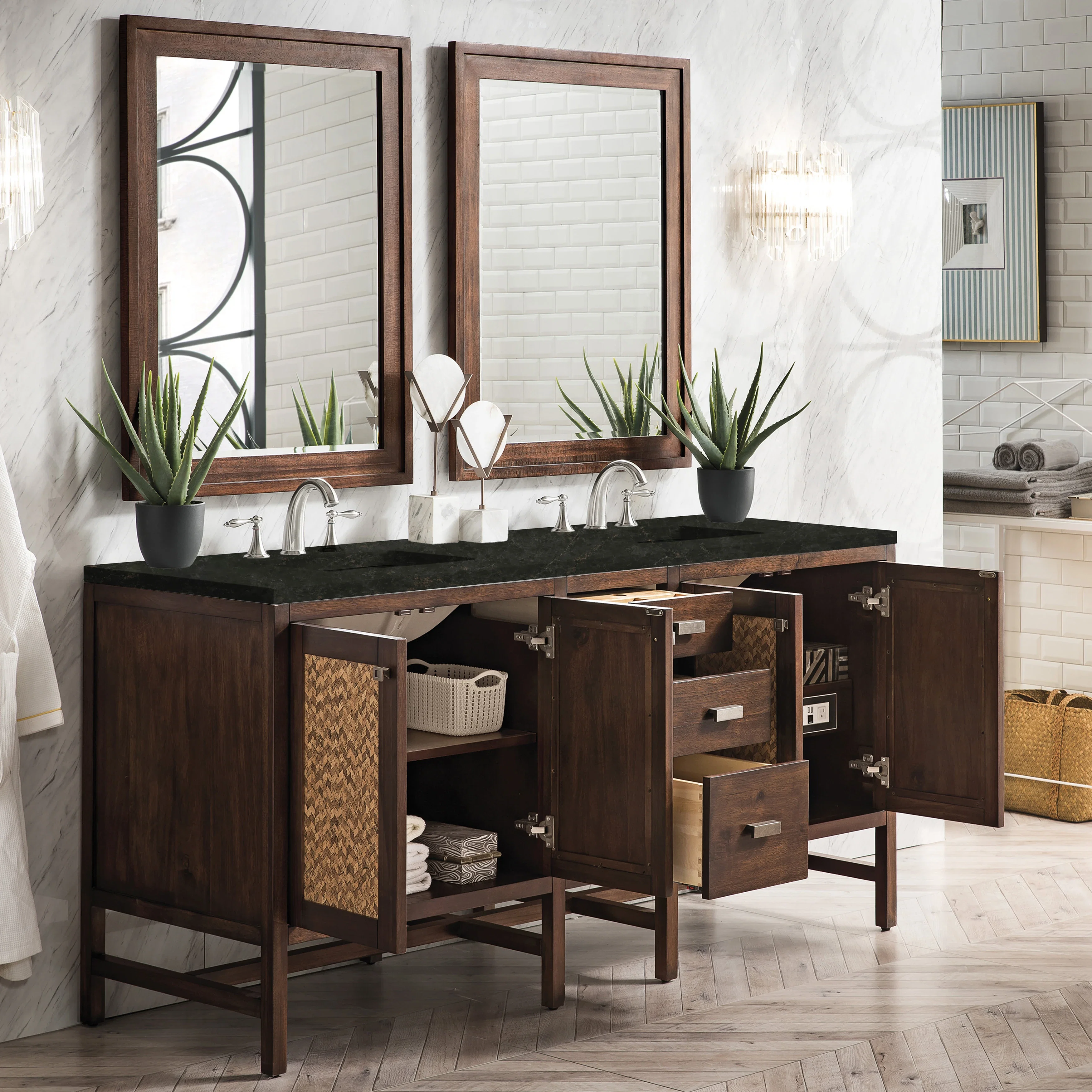 Addison 72" Double Vanity, Mid-Century Acacia, w/ 3 CM Phantome Eclos Top