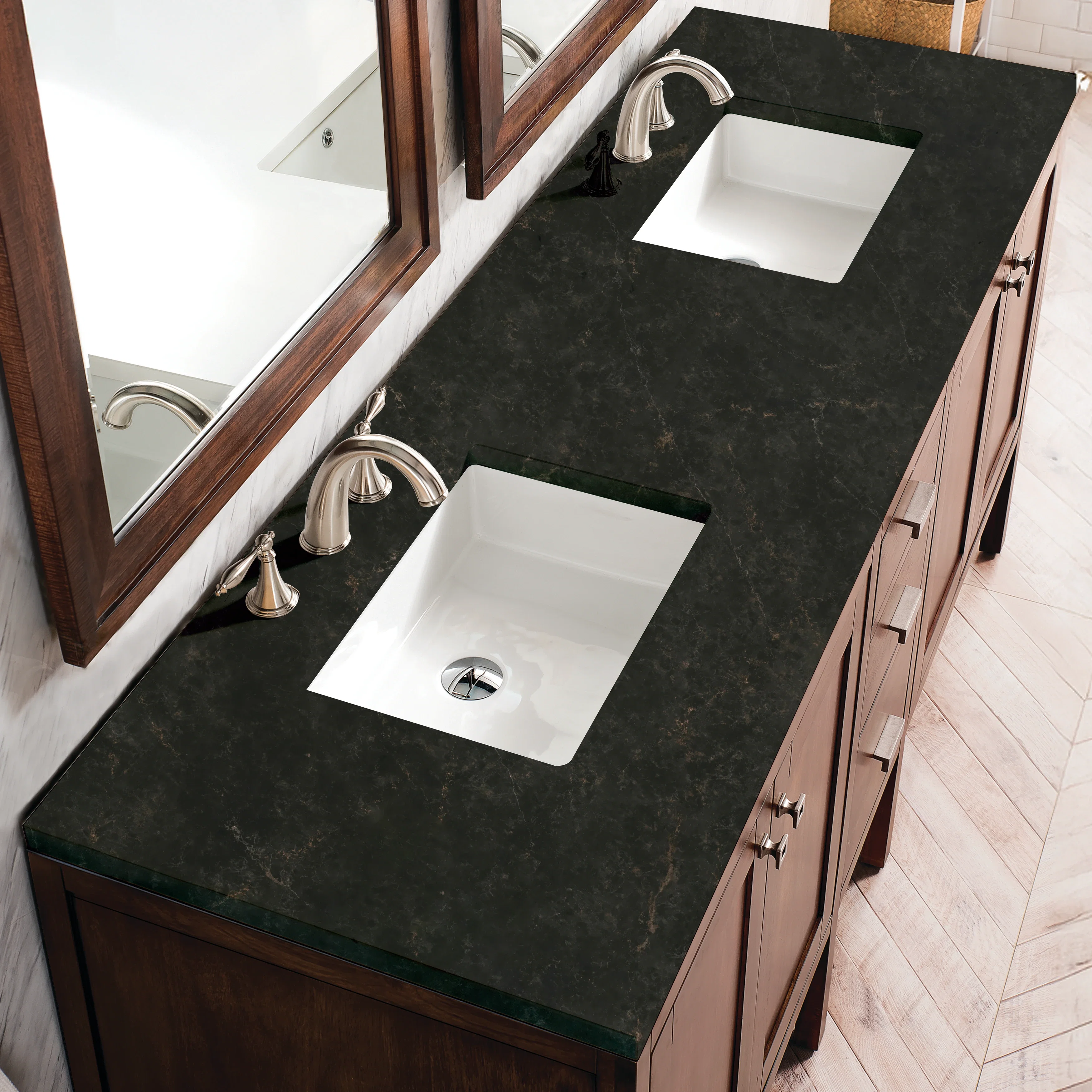 Addison 72" Double Vanity, Mid-Century Acacia, w/ 3 CM Phantome Eclos Top