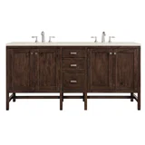 Addison 72" Double Vanity, Mid-Century Acacia, w/ 3 CM Siberian Silestone Top