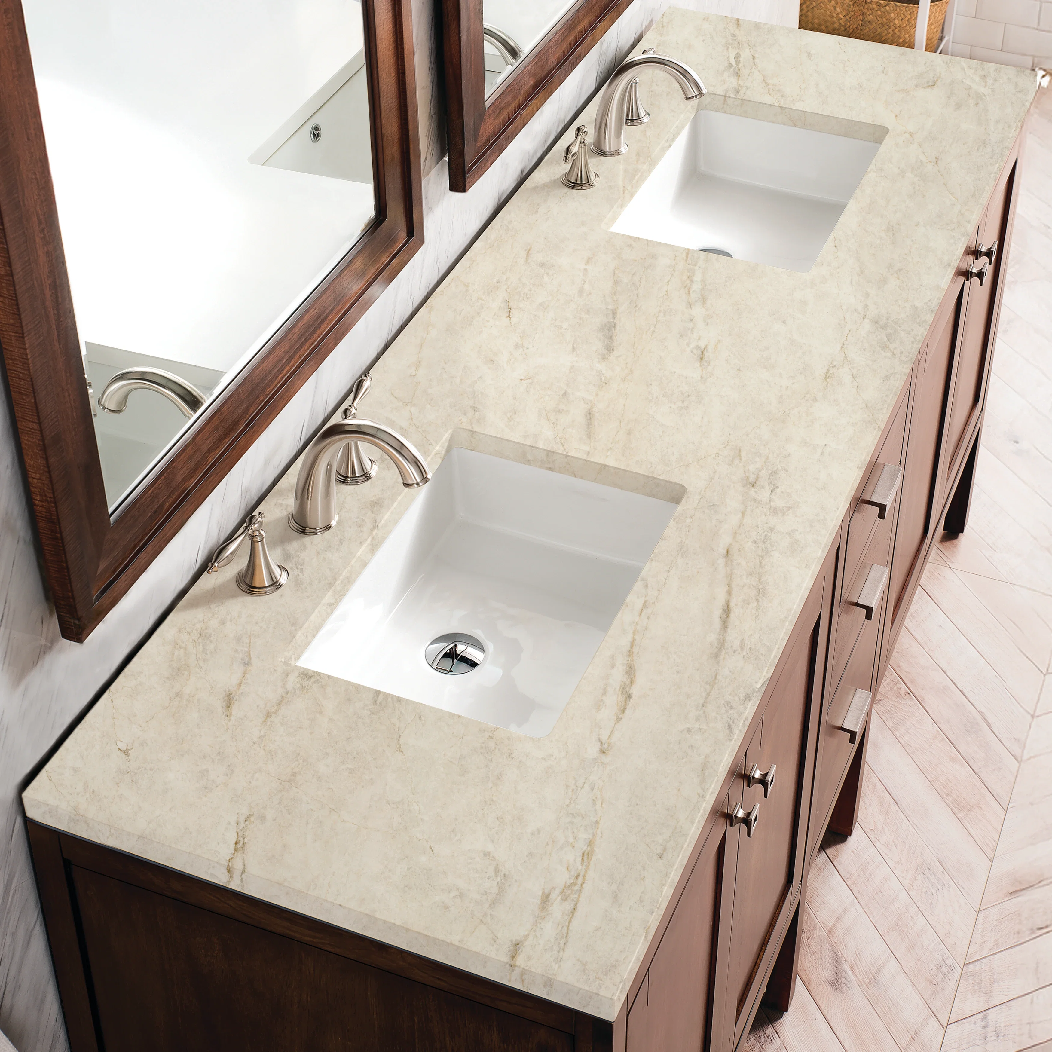 Addison 72" Double Vanity, Mid-Century Acacia, w/ 3 CM Tajnar Eclos Top