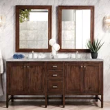 Addison 72" Double Vanity, Mid-Century Acacia w/ 3 CM Victorian Silver Silestone Top