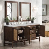 Addison 72" Double Vanity, Mid-Century Acacia w/ 3 CM Victorian Silver Silestone Top
