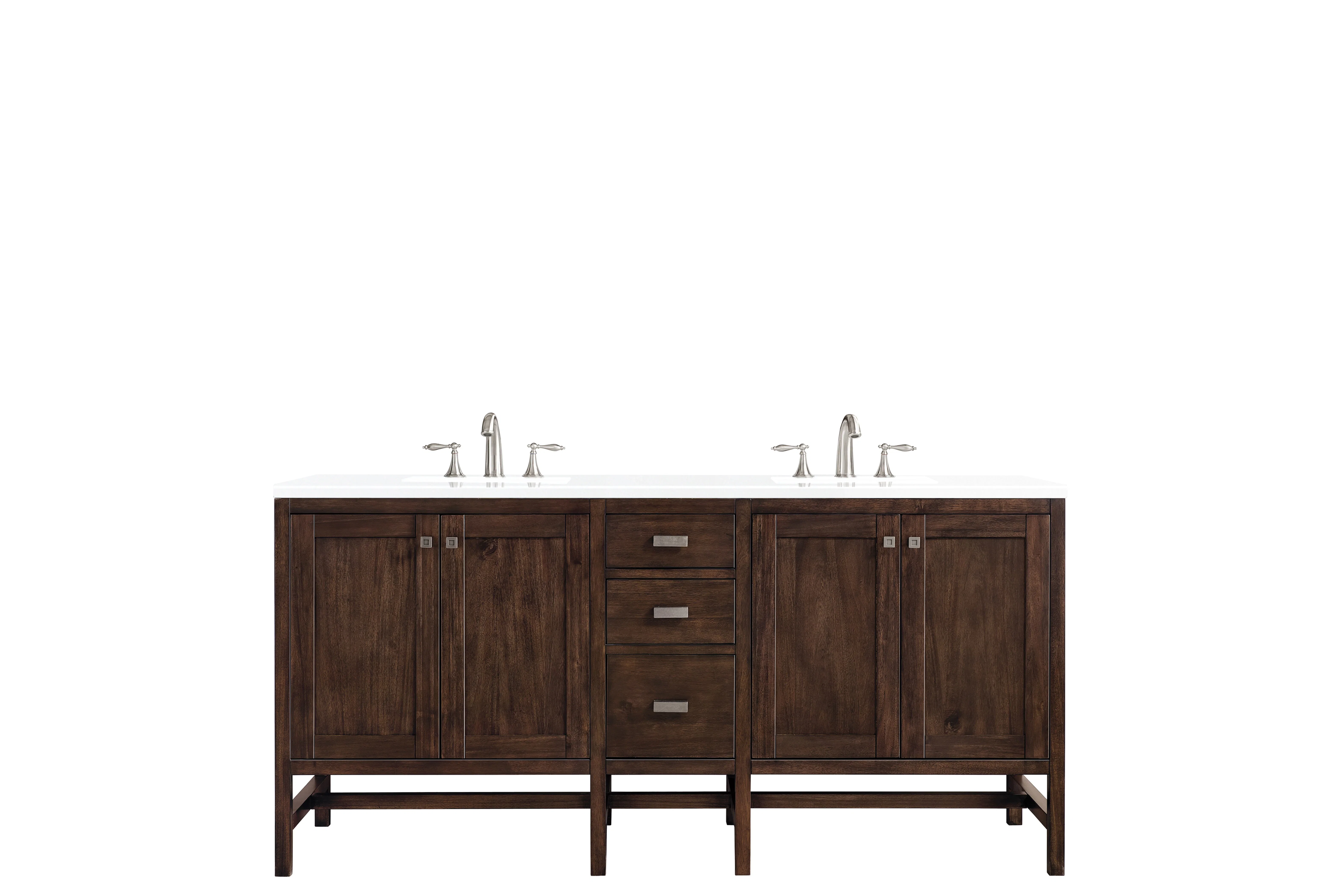 Addison 72" Double Vanity, Mid-Century Acacia w/ 3 CM White Zeus Silestone Top