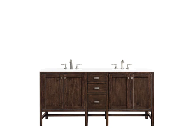 Addison 72" Double Vanity, Mid-Century Acacia w/ 3 CM White Zeus Silestone Top