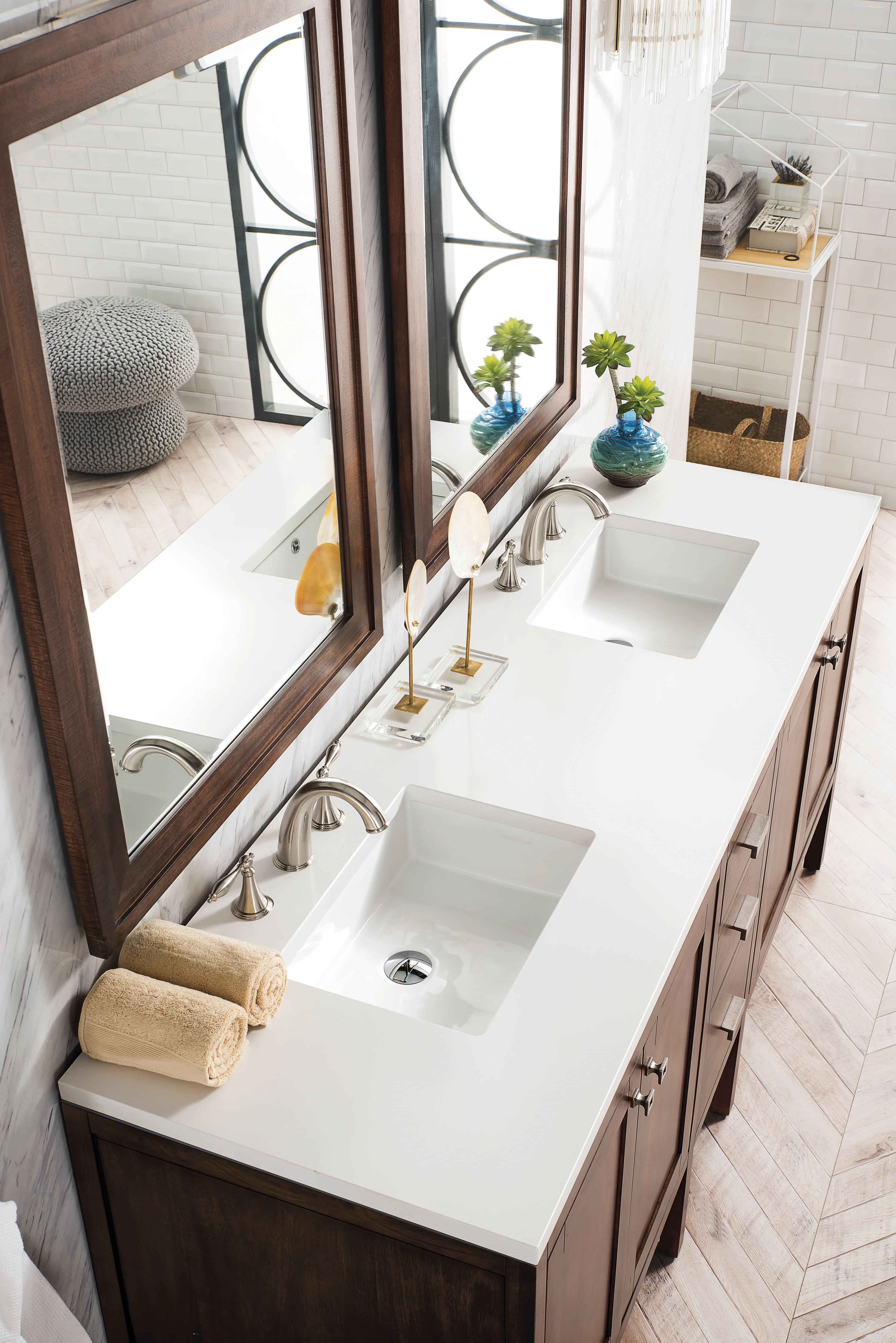 Addison 72" Double Vanity, Mid-Century Acacia w/ 3 CM White Zeus Silestone Top