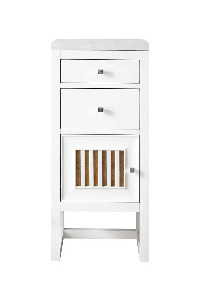 Athens 15" Base Cabinet w/ Drawers and Left Door, Glossy White w/ 3 CM Arctic Fall Solid Surface Top