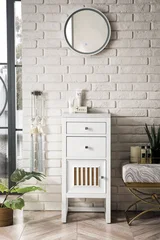 Athens 15" Base Cabinet w/ Drawers and Left Door, Glossy White w/ 3 CM Arctic Fall Solid Surface Top