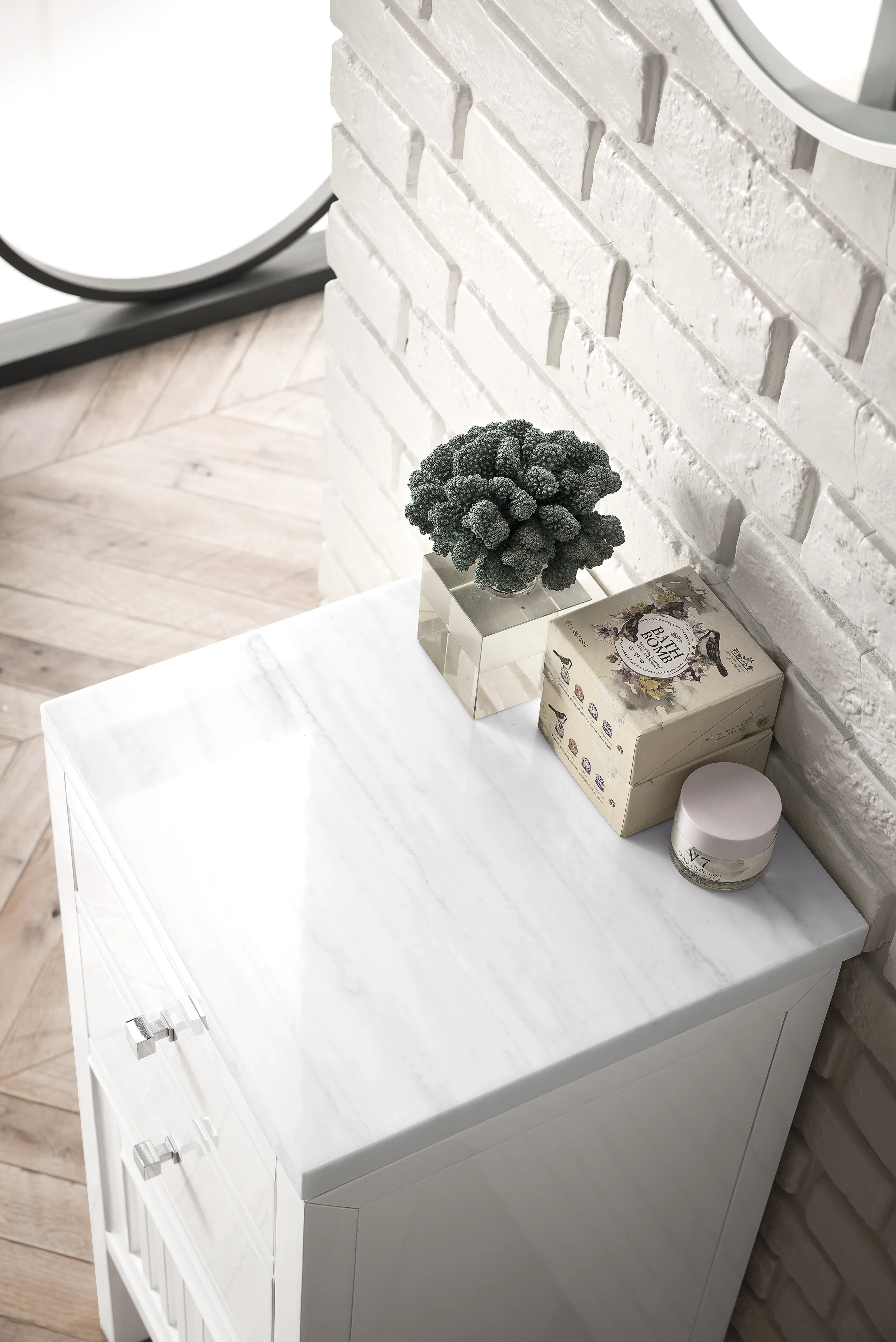 Athens 15" Base Cabinet w/ Drawers and Left Door, Glossy White w/ 3 CM Arctic Fall Solid Surface Top