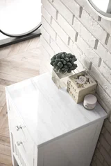 Athens 15" Base Cabinet w/ Drawers and Left Door, Glossy White w/ 3 CM Arctic Fall Solid Surface Top