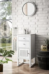 Athens 15" Base Cabinet w/ Drawers and Left Door, Glossy White w/ 3 CM Arctic Fall Solid Surface Top