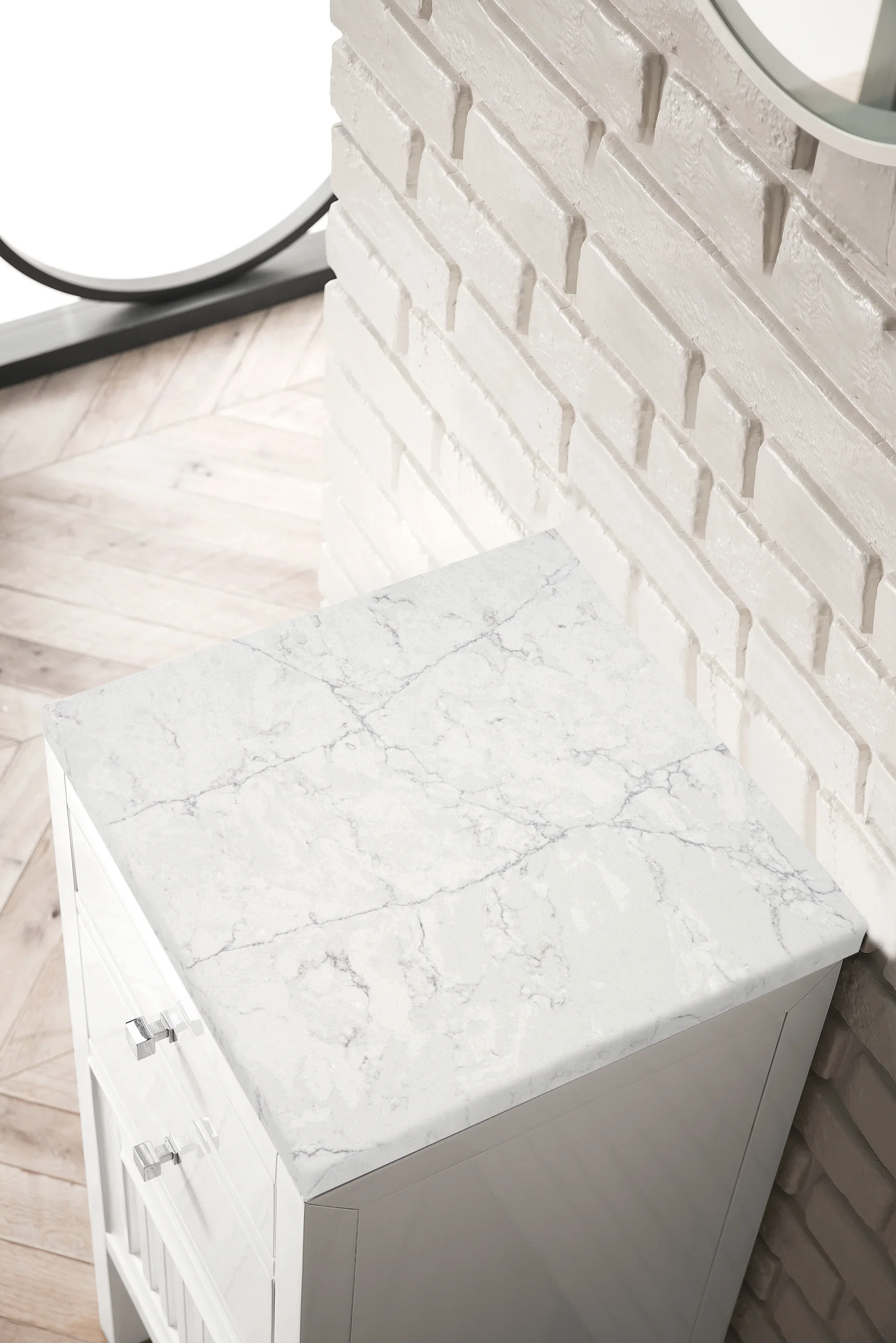 Athens 15" Base Cabinet w/ Drawers and Left Door, Glossy White w/ 3 CM Eternal Jasmine Pearl Silestone Top