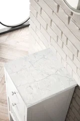 Athens 15" Base Cabinet w/ Drawers and Left Door, Glossy White w/ 3 CM Eternal Jasmine Pearl Silestone Top