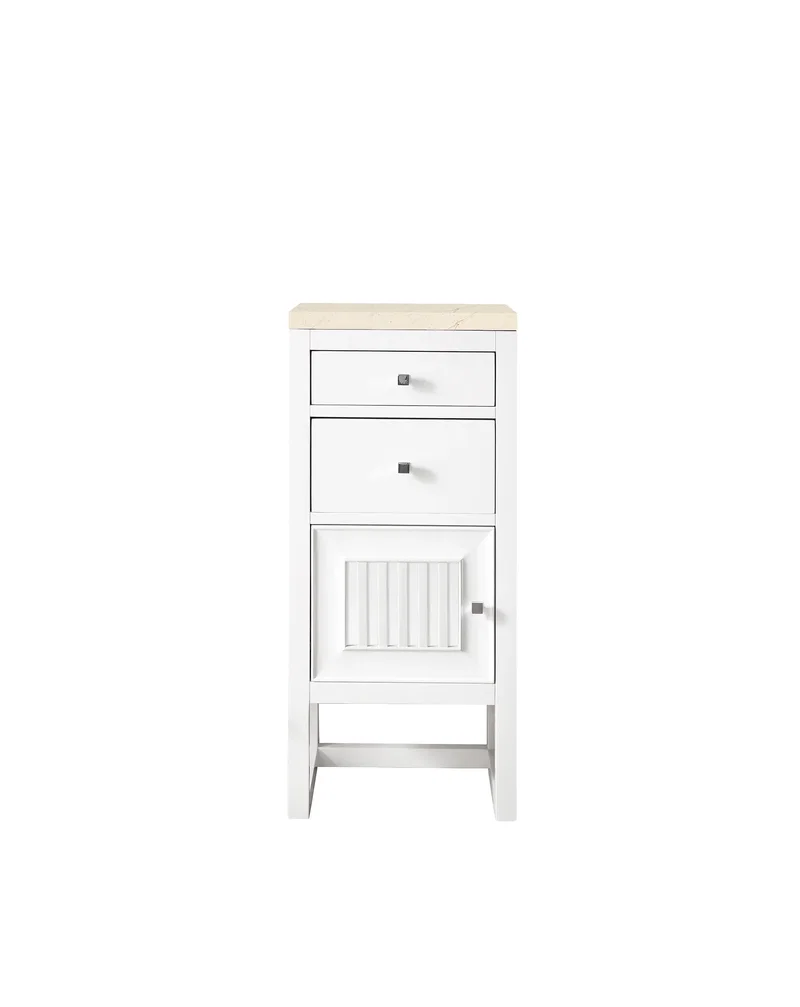 Athens 15" Base Cabinet w/ Drawers and Left Door, Glossy White w/ 3 CM Eternal Marfil Top