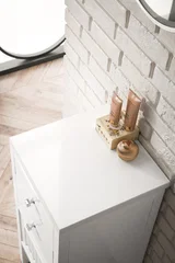 Athens 15" Base Cabinet w/ Drawers and Left Door, Glossy White w/ 3 CM White Zeus Silestone Top