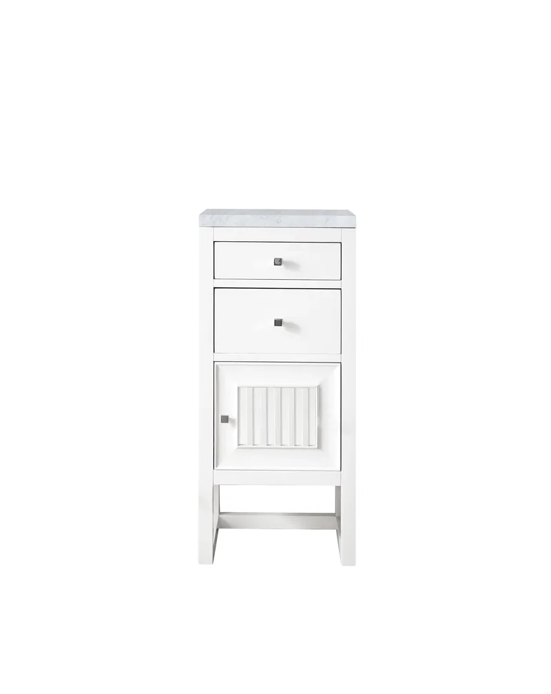 Athens 15" Base Cabinet w/ Drawers and Right Door, Glossy White w/ 3 CM Carrara Marble Top